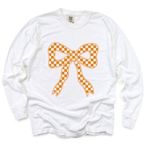 Simply Sage Market Coquette Orange Checker Bow Garment Dyed Long Sleeve - 1 of 4