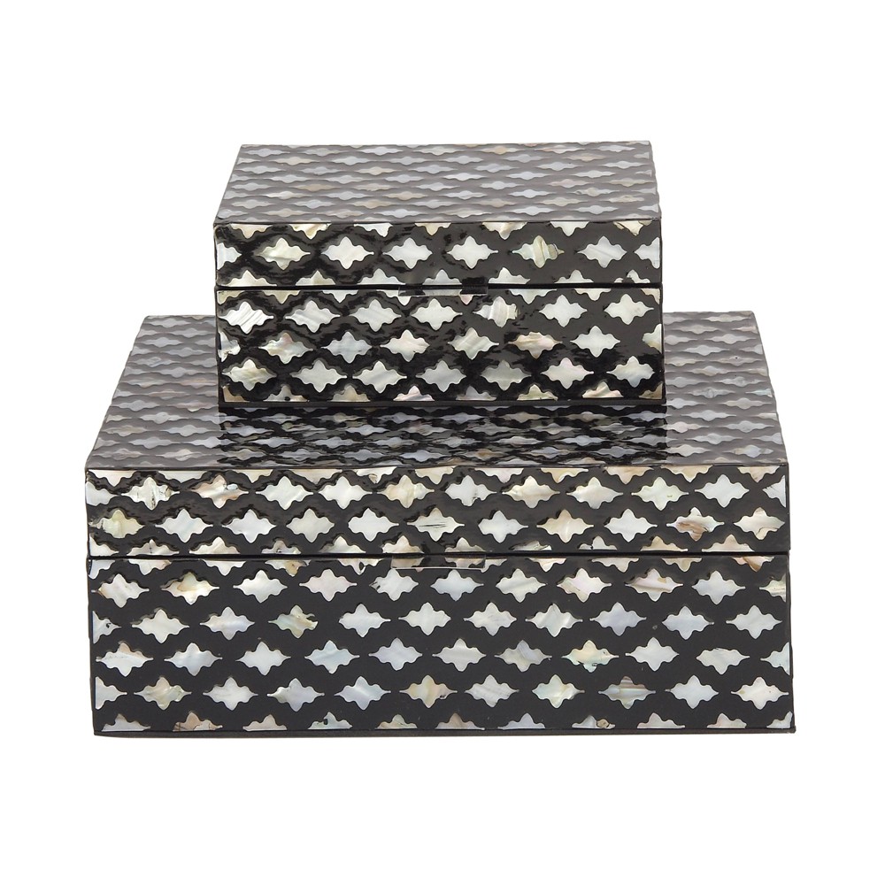 Photos - Clothes Drawer Organiser Set of 2 Large Traditional Wood and Mop Zigzag Boxes Black/Silver - Olivia