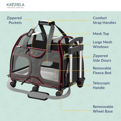 Small Black and Red Soft-Sided Rolling Pet Carrier
