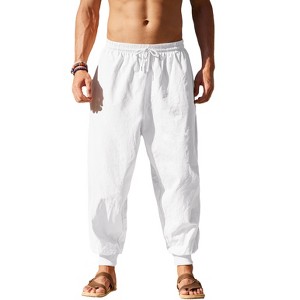 COOFANDY Men Harem Pants Baggy Linen Cotton Boho Yoga Pants Summer Beach Pants Casual Drop Crotch Trouser - 1 of 4