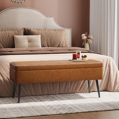 47.8" Faux Leather Storage Ottoman Bench with Hidden Compartment and Metal Legs for Bedroom & Entryway