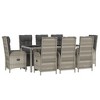 vidaXL 9-Piece Garden Lounge Set with Reclinable Chairs and Cushions - Gray Poly Rattan Dining Set with Steel Frame and Tempered Glass Tabletop - 3 of 4