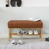 DOMETOUR Retro Leather Storage Bench, Metal Legs, Shelf, 300 LB Capacity, for Bedroom, Living Room, Entryway, Dining Room (Brown) - 3 of 4