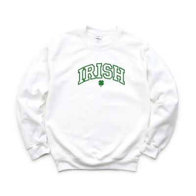 Simply Sage Market Women's Graphic Sweatshirt Embroidered Irish Varsity Clover St. Patrick's Day - Green Ink