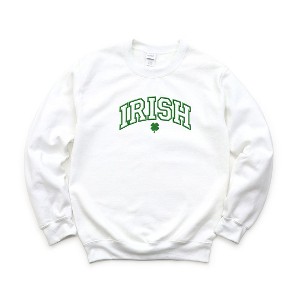 Simply Sage Market Women's Graphic Sweatshirt Embroidered Irish Varsity Clover St. Patrick's Day - Green Ink - 1 of 3