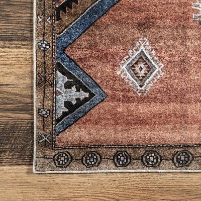 Gray and Rust Medallion 8' x 10' Washable Synthetic Area Rug