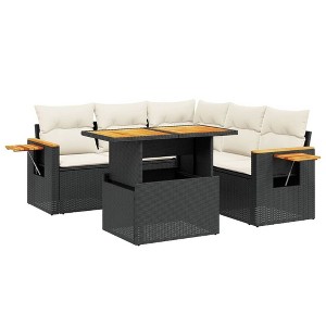 vidaXL 6 Piece Patio Sofa Set with Cushions Black and Cream Poly Rattan - 1 of 4