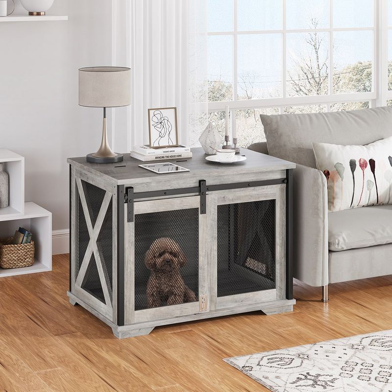 Whizmax 37'' Dog Crate Furniture Side End Table with Flip Top and Movable Divider, Wooden Dog Crate Table Large, Dog Kennel Side End Table, 4 of 9