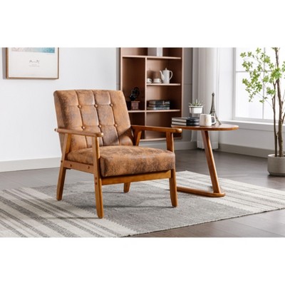 Okak Mid-Century Modern Accent Chair, Leisure Chair with Solid Wood Armrest and Feet, Mid-Century Modern Accent chair, for Living Room Bedroom