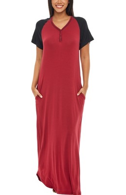 ADR Women's Knit Short Sleeve Nightgown with Pockets, Lightweight Sleep  Shirt, Long Sleeve Nightshirt Burgundy /black X Large