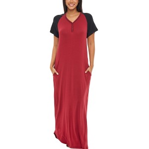 ADR Women's Nightshirt, Knit Short Sleeve Nightgown with Pockets, Lightweight Sleep Shirt, Long Sleeve - 1 of 4