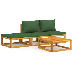 vidaXL 4-Piece Patio Lounge Set - Solid Acacia Wood Furniture with Green Cushions, Modular Design, Practical Coffee Table for Outdoor Living Space - 1 of 4