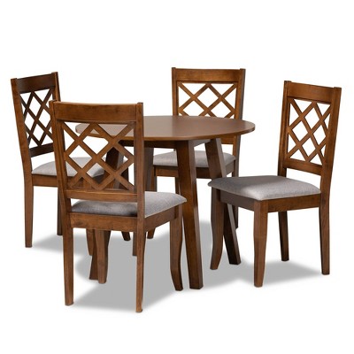 5pc Adara Modern Wood Dining Set Gray/Walnut - Baxton Studio