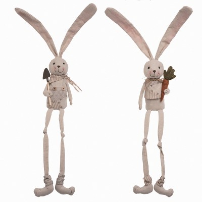 Transpac Long Ear Plush Classic Bunny Shelf Sitter Set of 2, 23.0 inch H.