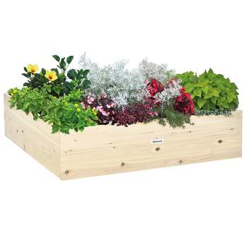 Outsunny 46'' x 46'' Wooden Raised Garden Bed, Elevated Planter Box for Backyard, Patio to Grow Vegetables, Herbs, and Flowers