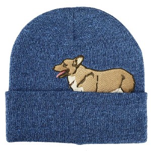 Cowboy Bebop Ein Blue Peek A Boo Marl Roll Cuffed Plain Skull Knitted Embroidered Beanie hat - 1 of 2
