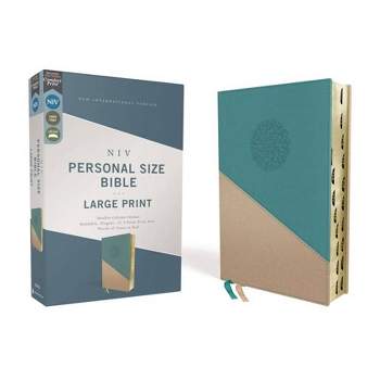 Niv, Personal Size Bible, Large Print, Leathersoft, Teal/Gold, Red Letter, Thumb Indexed, Comfort Print - by  Zondervan (Leather Bound)