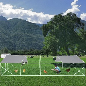 Large Metal Chicken Coop, 26x10x6FT Walk-in Chicken Runs for Yard, Metal Frame Spire Roof Hen Run House Poultry Habitat - 1 of 4