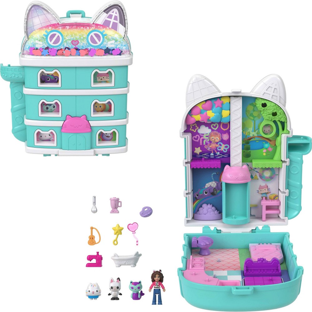 Photos - Doll Polly Pocket Micro  and Playset, Gabby’s Dollhouse Compact with 9 Accessories & Pet Cat Friends 