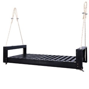 NAYSAYE Patio Swing Acacia Wood Twin Size Porch Swing Bed Secure Design for Outdoor Use, Black, 93.75"*11.25"*10.5" - 1 of 4