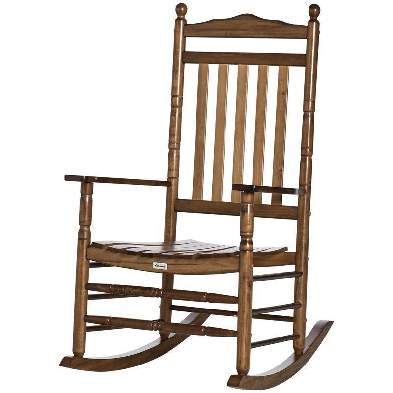 Outsunny Traditional Wooden High-Back Rocking Chair for Porch, Indoor/Outdoor, 4 of 7