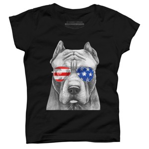Girl's Design By Humans American Pitbull With Sunglasses By T-Shirt - 1 of 2
