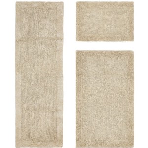 Edge Bath Rug 100% Premium Cotton Ultra-Soft Water Absorbent Tufted Solid Reversible 3 Piece Bathroom Rug Set for Machine Washable Bathmat - 1 of 4