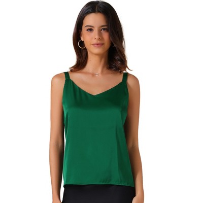 INSPIRE CHIC Women's Satin V Neck Spaghetti Strap Summer Fall Tank Tops