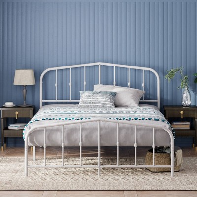 Twin White Metal Platform Bed Frame with Headboard