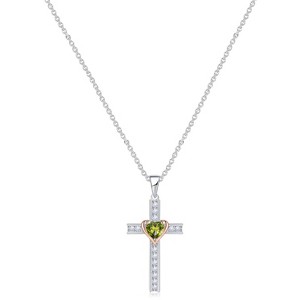 Molenia Birthstone Cross Necklace for Women, 925 Sterling Silver Heart Cross Pendant Necklace Fine Cross Jewelry Birthday Gifts for Her 18"+4" Inches - 1 of 4
