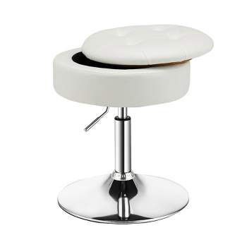 Costway Vanity Stool Adjustable 360° Swivel Storage Makeup Chair w/ Removable Tray White\Black\Pink