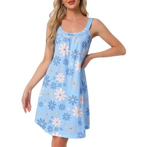 INSPIRE CHIC Women's Soft Sleeveless Short Pleated Wide Strap Sleep Dress with Pockets - 1 of 4