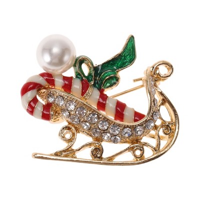 Unique Bargains Christmas Brooches YNCP1580 Christmas Boat Alloy Dripping Wax Red  Gold Tone White 1.57"x1.38" 1 Pc