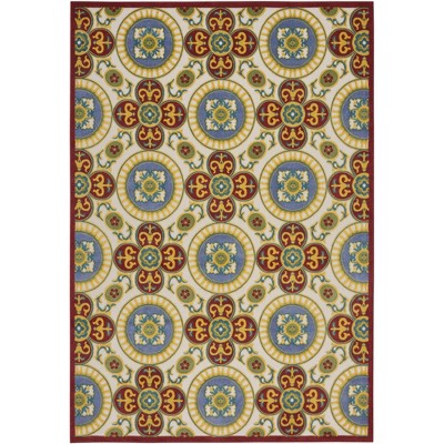 Elegant Retreat Red and Multi Spanish Tile 7'10" x 10'6" Outdoor Rug