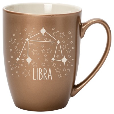 100 North Zodiac 10 Ounce Bronze Metallic Finish, Comfortably Fits Your Hands, New Bone China Coffee Tea Cup Mug, Libra