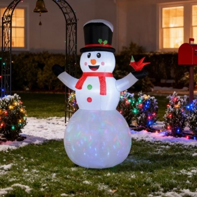 QingMoon Christmas Inflatable Snowman, 12FT Xmas Blow Up Holiday Decorations with Rotating Colorful LED Light for Yard, Garden and Lawn