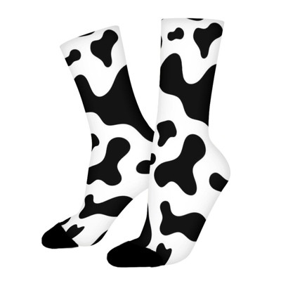 Black And White Cow Skin Women Printed Crew Socks Funny Funky Socks Soft Polyester Novelty Gifts for Artists Men
