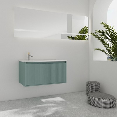 36" Modern Bathroom Vanity with Drop-Shaped Resin Sink, Floating Vanity Basin Combo Wall-Mounted Storage Cabinet Green One Size