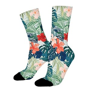 Tropical Flowers Women Printed Crew Socks Funny Funky Socks Soft Polyester Novelty Gifts for Artists Men - 1 of 1