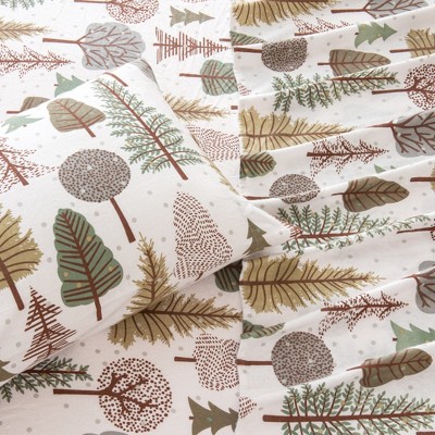 California King Gray Cotton Flannel Sheet Set with Forest Print
