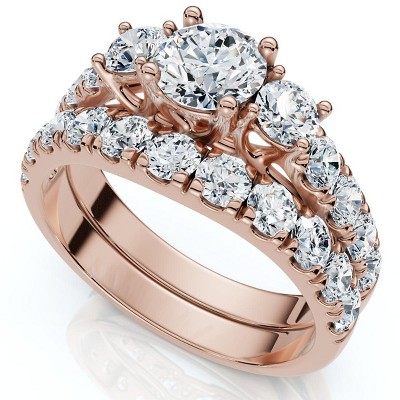 Pompeii3 1 3/4Ct 3-Stone Diamond Engagement Wedding Ring Set 14k Gold or Pt Lab Created