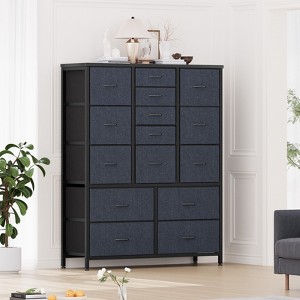 15 Drawer Large Dresser, Tall Dresser & Chests of Drawers, Storage Organizer Unit With Fabric Bins, Wood Tabletop, for Bedroom, Entryway - 1 of 4