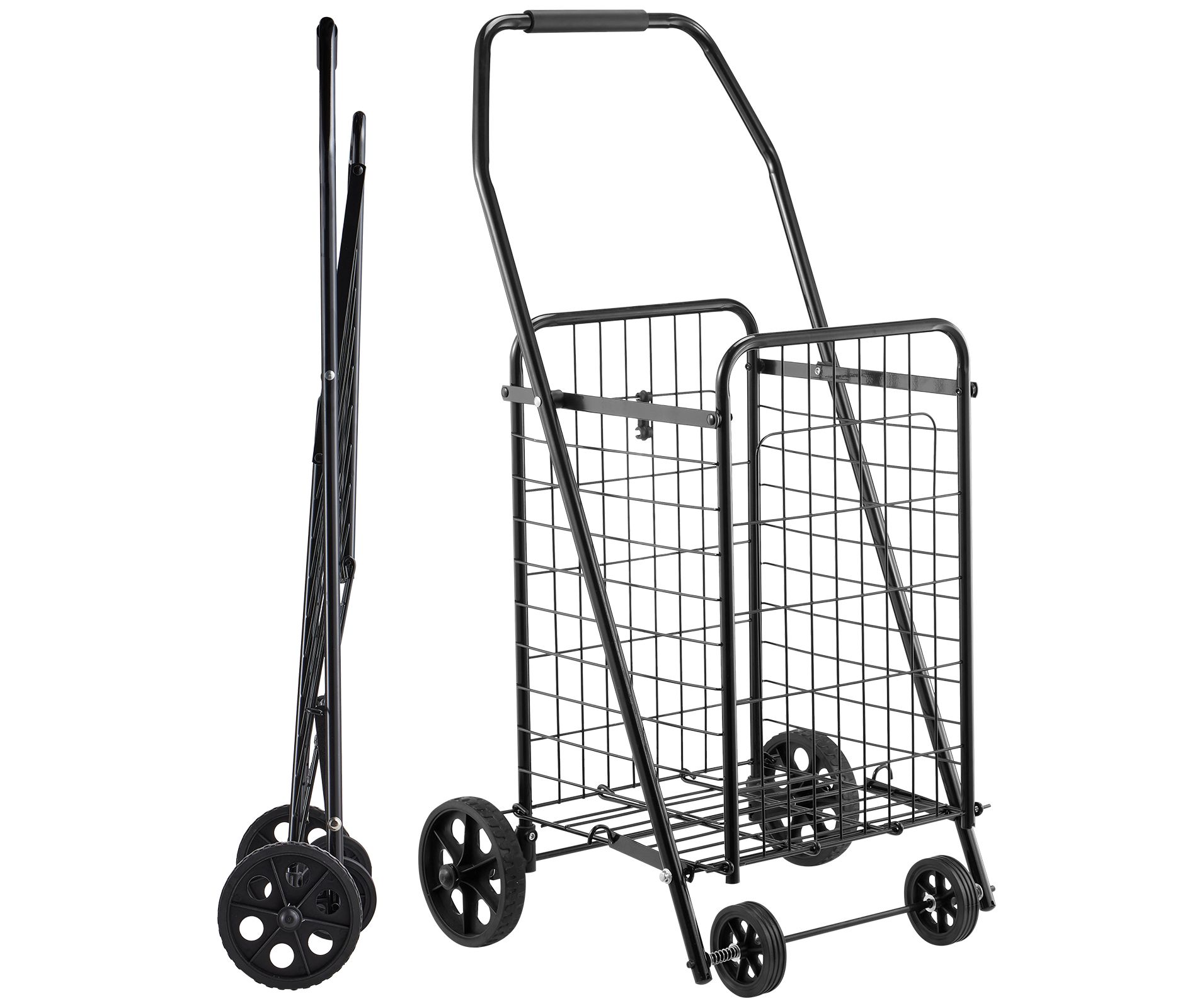Folding Shopping Cart with Swivel Wheels, 90 lb Heavy Duty Rolling Utility Cart, Foldable Grocery and Laundry Cart for Shopping Camping, Black