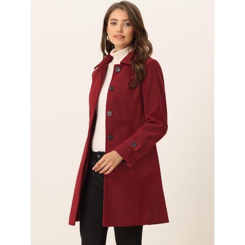 Allegra K Women's Winter Outerwear Peter Pan Collar Mid-thigh A-line Single Breasted Coat, 3 of 6