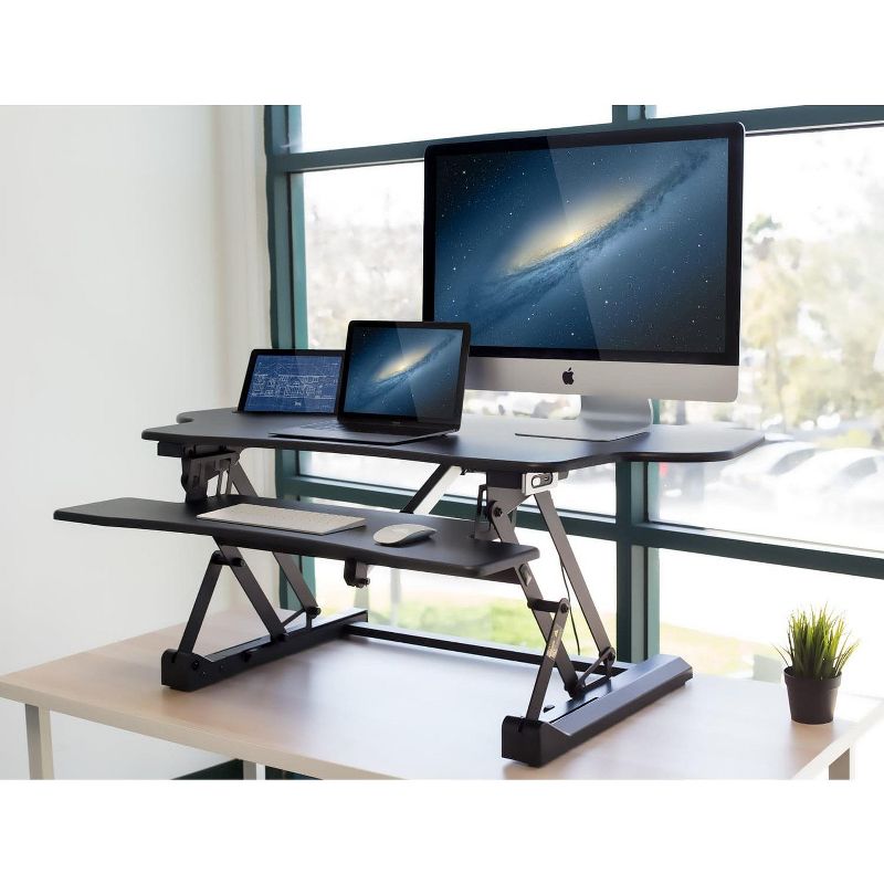 Mount-It! Electric Standing Desk Converter | 48 in. Extra Wide Motorized Sit Stand Desk w/ Built in USB Port | Ergonomic Height Adjustable Workstation, 2 of 10