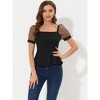 INSPIRE CHIC Women's Square Neck Mesh Sheer Short Sleeve Peplum Tops - 2 of 4
