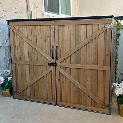 Fir Wood and Metal Frame Outdoor Storage Shed with Double Doors