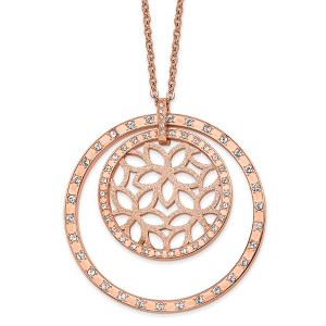 Chisel Stainless Steel Rose IP-plated Crystal Flowers and Circles Pendant on a 30.5" Cable Chain Necklace with 1" Ext. - 1 of 1