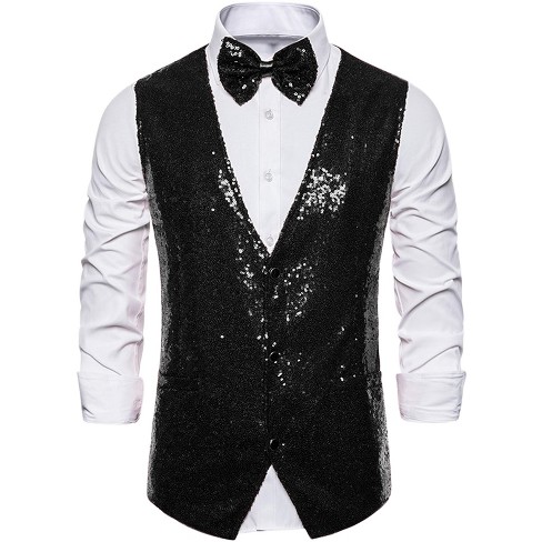 Lars Amadeus Men s Sequin Shiny Slim Fit Sleeveless Suit Waistcoat