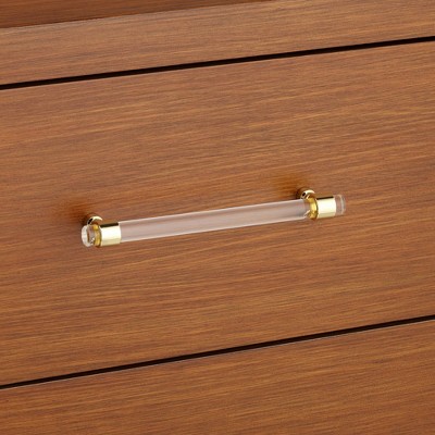 Ollie Brushed Teak 32" Wide Modern Rustic 3-Drawer Cabinet with Crystal Handles